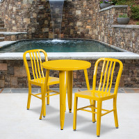 Flash Furniture CH-51080TH-2-18VRT-YL-GG 24" Round Metal Table Set with Back Chairs in Yellow